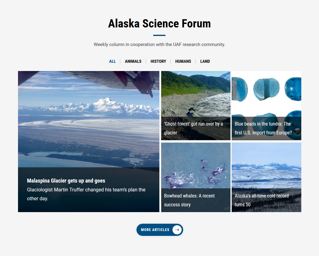 Alaska Science Forum articles on main GI page